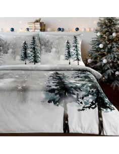 ŚWIĄTECZNY KOMPLET POŚCIELI FOREST 140 X 200 CM JASNOSZARY