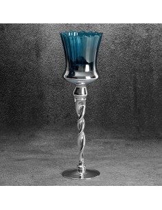 SZKLANY ŚWIECZNIK DEKORACYJNY CLARE2 (03) FI 10 X 35 CM SREBRNY 2