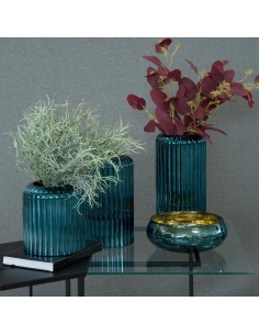 SZKLANY ŚWIECZNIK DEKORACYJNY NELA (01) FI 12 X 8 CM CIEMNOTURKUSOWY 2